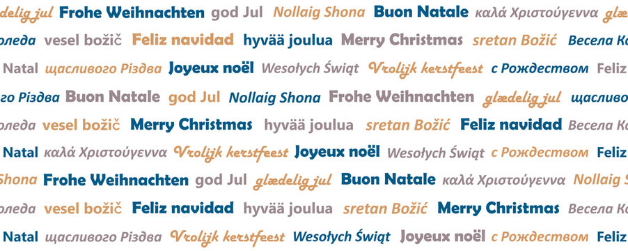 Merry Christmas Greeting Card Banner In Different Languages