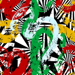 seamless abstract background composition, with waves, stripes, black and white, paint strokes and splashes