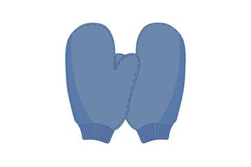 Blue knitted flat mittens. Isolated vector.