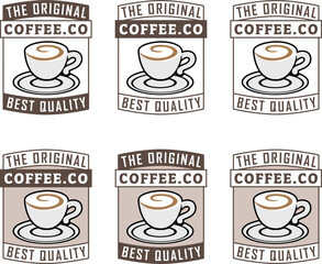 Colorful Swirly Coffee Cup Icon with Text - Set 1