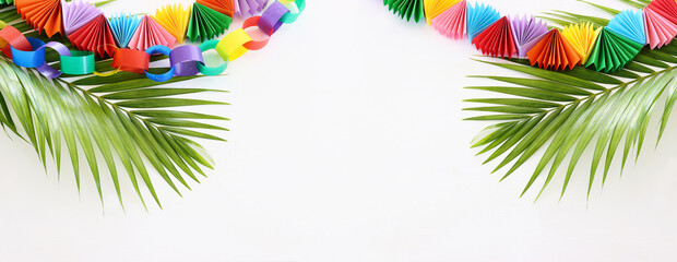 Jewish festival of Sukkot. Traditional succah (hut) colorful decorations
