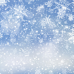 Naklejka na ściany i meble Happy New Year or Xmas sky background with falling snowflakes. Vector