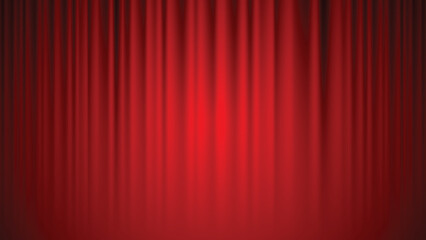 Theater cinema curtains red curtains background illuminated by a beam of spotlight. Vector illustration.
