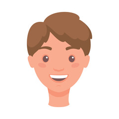 Brunet Man Head Showing Happy Face Expression and Emotion Laughing Front Vector Illustration