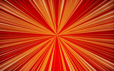 Fototapeta premium Pop art Red and orange sun burst comic zoom colorful halftone vintage backdrop for comic superhero text