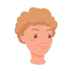 Brown-haired Man Head Showing Happy Face Expression and Emotion Smiling Half-turned Vector Illustration