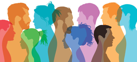 Partnership, cooperation, friendship, and teamwork in a society of diverse and multicultural races and cultures. Flat cartoon group of people from different cultures.