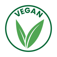 Vegan Round Icon with Green Leaves and Dark Green Text - Icon 1