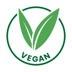 Vegan Round Icon with Green Leaves and Dark Green Text - Icon 7