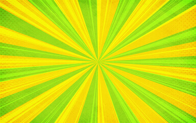 Pop art Green and Yellow sun burst comic zoom colorful halftone vintage backdrop for comic superhero text