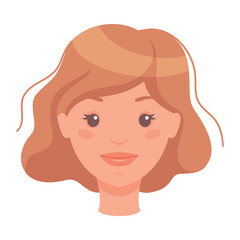 Woman Head with Short Brown Hair Showing Happy Face Expression and Emotion Smiling Front Vector Illustration
