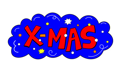 Vector decorative lettering for Christmas and New Year card or poster. Christmas element with lettering for vintage card 1970. Funky psychedelic christmas retro vibes sticker 