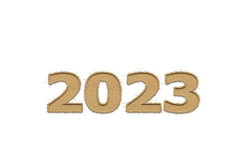 3D illustration New Year concept 2023 design with text sand design on a white color background.