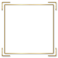 Obraz premium Gold shiny glowing vintage frame with shadows isolated transparent background. Golden luxury realistic rectangle border. Vector illustration