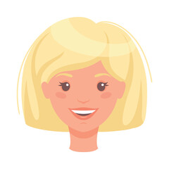 Blond Woman Head with Short Hair Showing Happy Face Expression and Emotion Laughing Front Vector Illustration