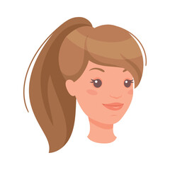 Woman Head with Ponytail Showing Happy Face Expression and Emotion Laughing Half-turned Vector Illustration
