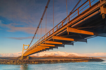 Bridge over world famous jokulsarlon glacier lagoon in Southern Iceland.