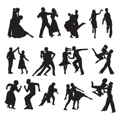 Couple Dancing Silhouette Set - obrazy, fototapety, plakaty