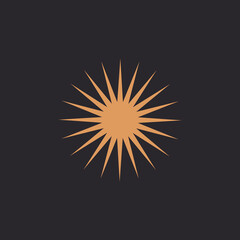 Fototapeta premium Abstract Sun Logo. Vintage Sun Icon with Geometric Radial Rays of Sunburst isolated on Black Background.