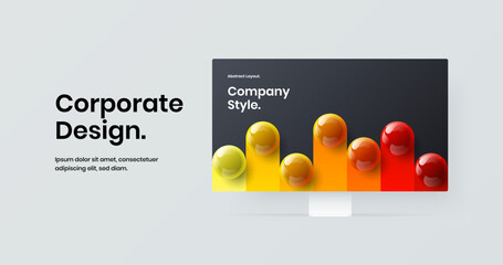 Clean desktop mockup banner illustration. Colorful website screen vector design layout.