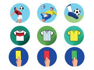 Soccer flat icons set images in circle