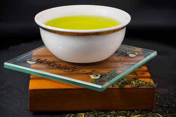Chawan on a wooden stand