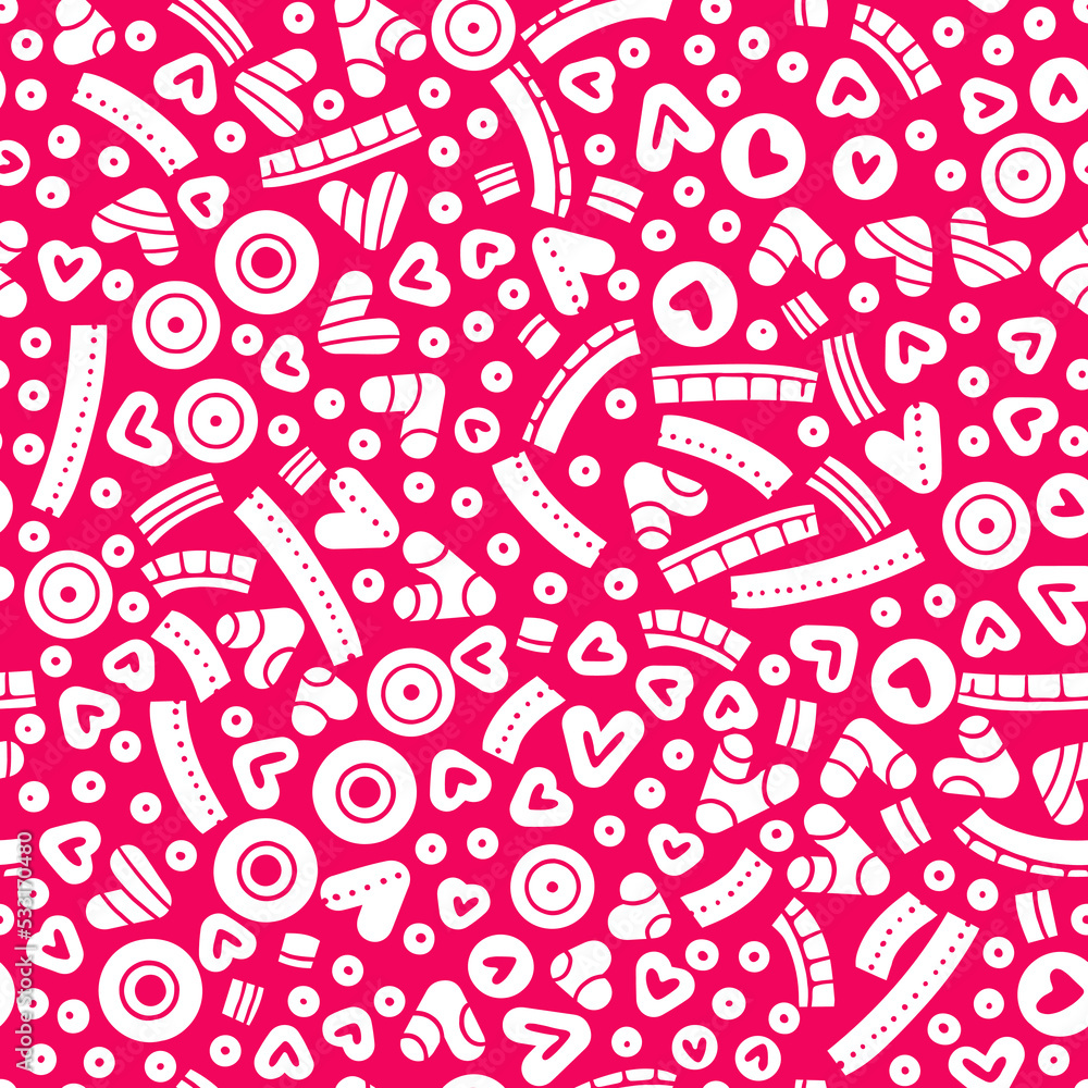 Aufkleber vector seamless pattern with hearts and curvy shapes. graphic two colors repeatable backdrop. simple