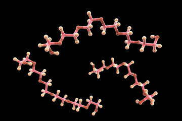 Polyethylene glycol PEG . Hexaethylene glycol molecule, 3D illustration