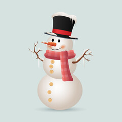 Christmas snowman with a hat and scarf all in snow