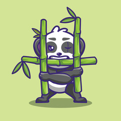 cute panda character imitating samurai style