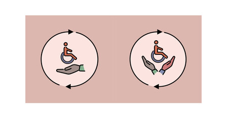 The concept of inclusion, equality and diversity. Icon of a person in a wheelchair. Employee Protection