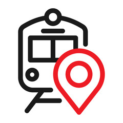 Railway station Map Pointer, line icon. map pointer with train illustration