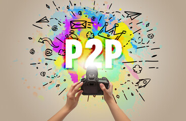 Close-up of a hand holding digital camera with abstract drawing