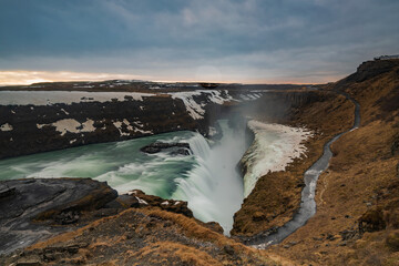 Gullfoss ("Golden Falls") is a waterfall located in the canyon of the Hvítá river in southwest Iceland.