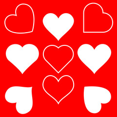 Heart icons set. Outline vector shape love sign on a background. Hearts symbol.