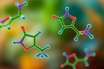 Muscimol molecule, 3D illustration - obrazy, fototapety, plakaty