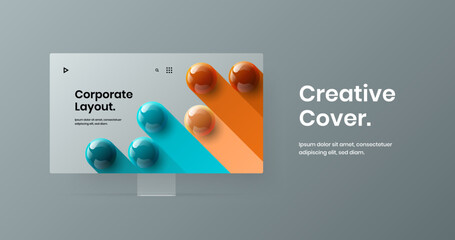 Creative desktop mockup web project illustration. Vivid site screen design vector layout.