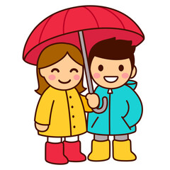 Cute boy and girl umbrella