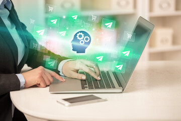 Businessman working on laptop with new business