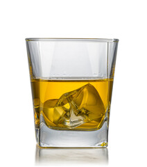 A glass of whisky, isolated on white background with reflection.