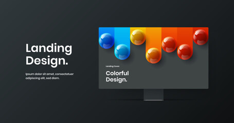 Unique landing page design vector concept. Bright monitor mockup website template.