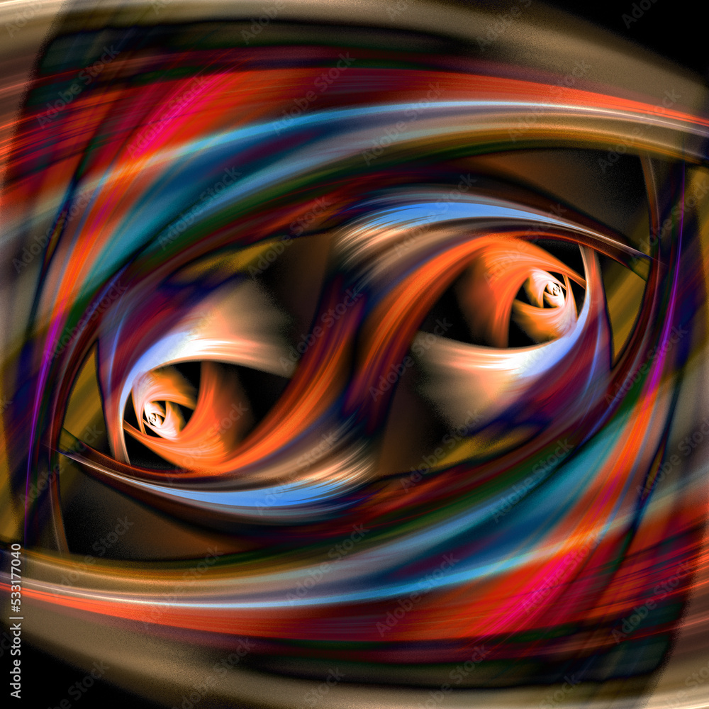 Aufkleber colorful dynamic arcs intersect, meet and create a pattern on a dark background. abstract fractal ba