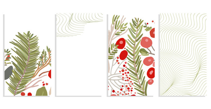 background with winter berries vector template set  