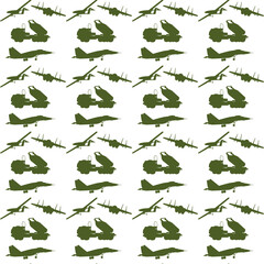 Green War Transport Seamless Pattern. Vector Illustration of Army Background.