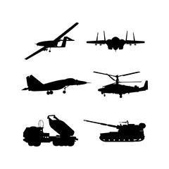 Isolated Silhouettes War Transport. Vector Illustration of Army.