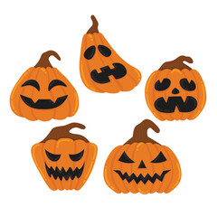 Doodle flat clipart. Large carved pumpkin for halloween decoration. All objects are repainted.