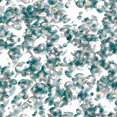 Abstract multicolored veil or net fish textured brush strokes. Shell shapes. Grey, emerald, white and yellow colors on the white background. Seamless pattern.