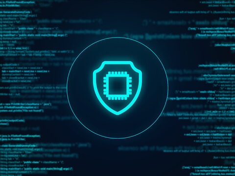 Shield icon with code lines. Internet security.