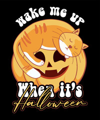 Wake Me Up When It's Halloween Funny Sleeping Cat Halloween Costume T-Shirt. This Funny Halloween outfit is a great gift for men, women, boys, girls, kids, teachers, and students.