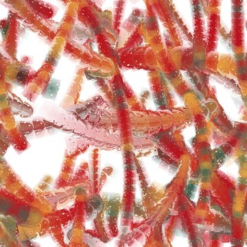 Bright long red colored liquid brush strokes with reflection. Multicellular organism imitation. Candy imitation. Seamless pattern